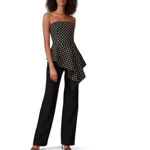 Black Halo Eve- Polka Dot Peplum Tube Top Jumpsuit